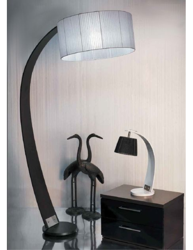 CANDEEIRO DE PÉ CURVO MADEIRA TELA N. WAG - 3138