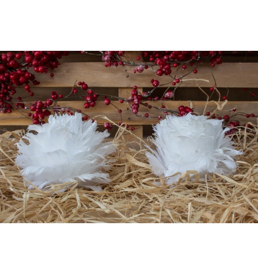 BOLA BRANCA DE DECORAÇÃO C/ PENAS 15CM - RS1Q302