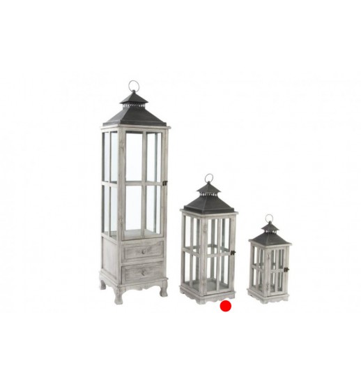 LANTERNA FAROLA MEDIA VIDRO MADEIRA - FA-138834