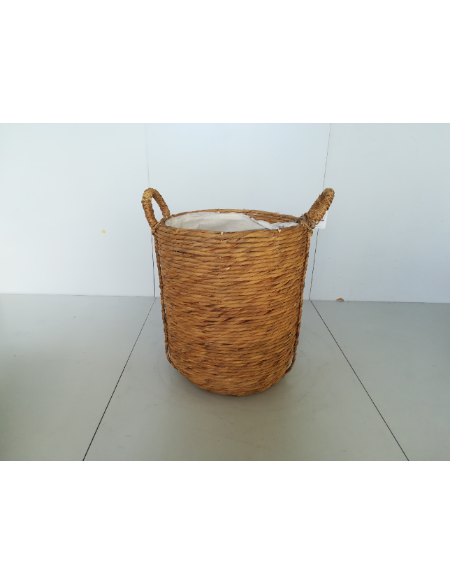 CESTO GRANDE COM ASA EM VIME FORRADO A TECIDO CRU - 6648170