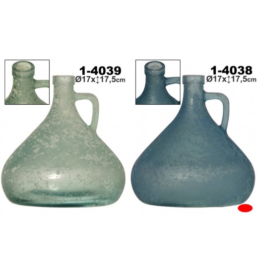 GARRAFA COM ASA VIDRO RECICLADOAZUL ENVELHECIDO 17*17 - 14038