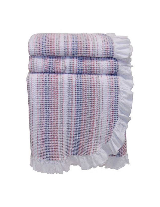 COLCHA SOHO AZUL VERMELHO BEGE 180*260 C/ FOLHO - 92187115