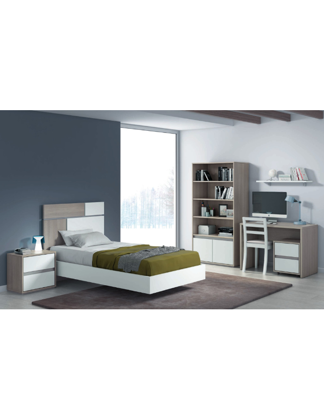 CAMA INDIVIDUAL Nº1 ALLONDRES MELAMINA CARVALHO CINZA /  BRANCO (195*110) S/ESTRADO - ME.001.21 2