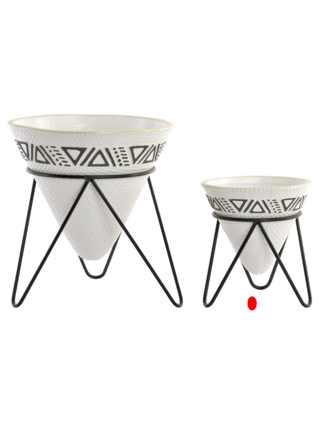 FLOREIRA PEQUENA BRANCA IKAT REDONDA C/PERNAS METAL - JR-154338