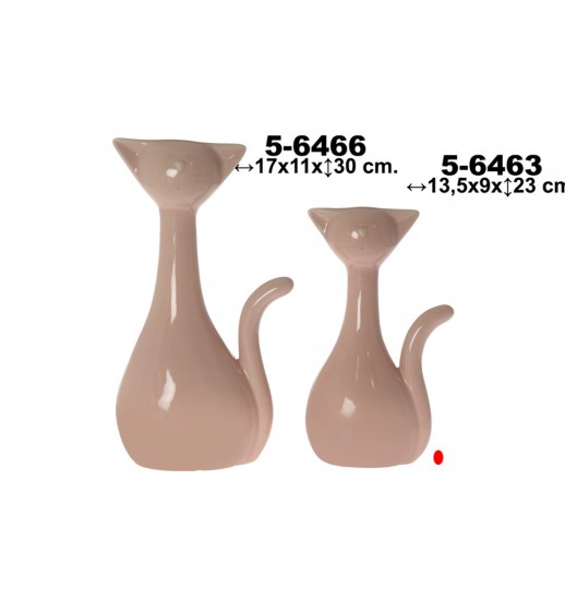 FIGURA GATO CERAMICA ROSA 13*9*23 - 56463