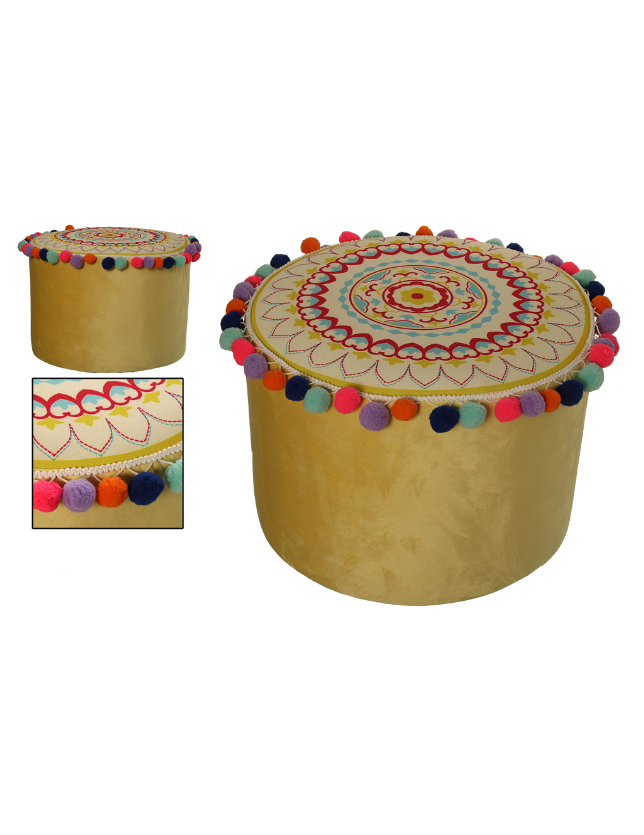 PUFF MADEIRA COM BORDADOS 40*40*30 - 44170