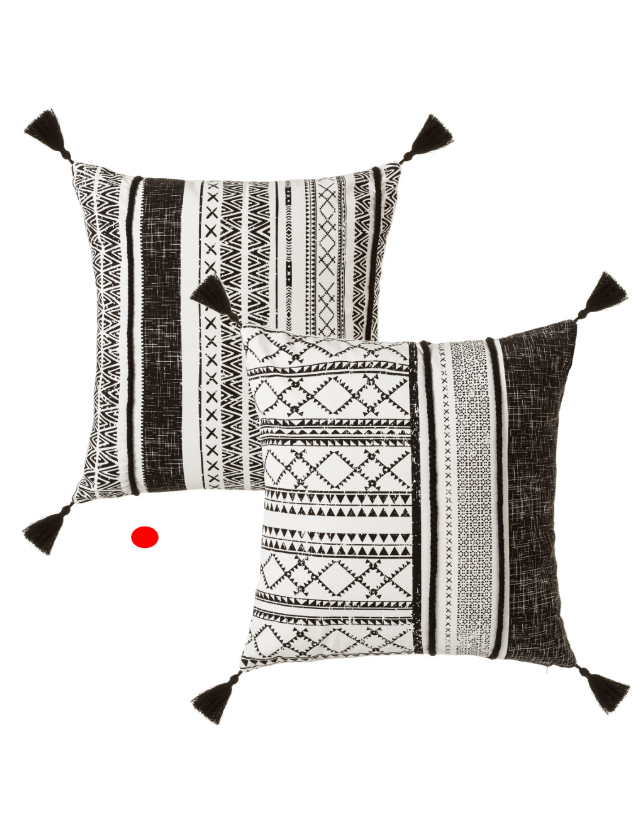 ALMOFADA BOHO PRETO/BRANCO 45*45 2MOD - 124649 2