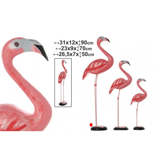 FIGURA FLAMINGO DE MADEIRA GRANDE 90CM - 39114