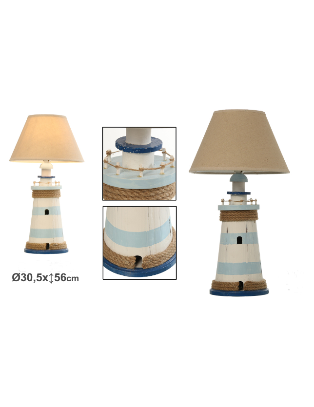 CANDEEIRO DE MESA FAROL MADEIRA C/ ABAJOUR 30.5*56  - 62065