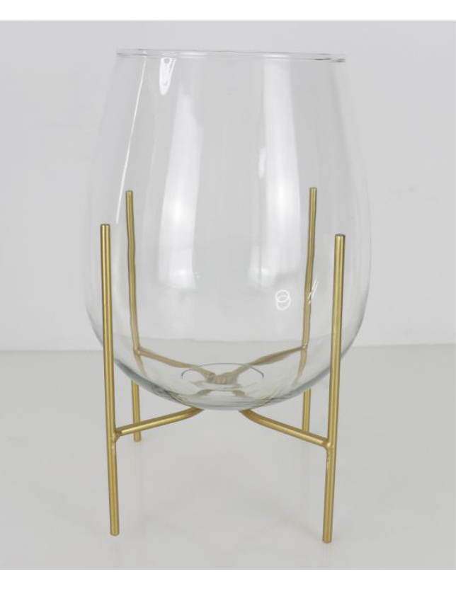 FLOREIRA VIDRO COM BASE METAL DOURADO 5*20*30 - 0445601