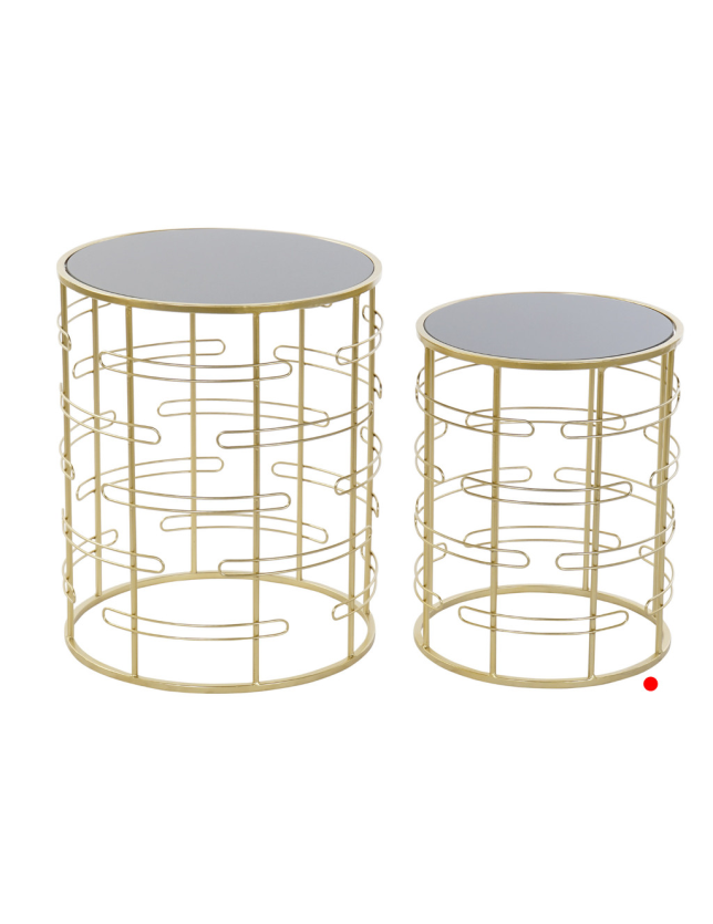 MESA APOIO METAL DOURADO C/ TAMPO VIDRO PRETO PEQUENA - MB-163827