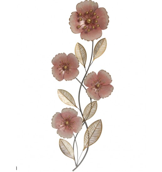 APLIQUE METAL PAREDE FLORES ROSA/ORO 44*7.5*111  - 24276