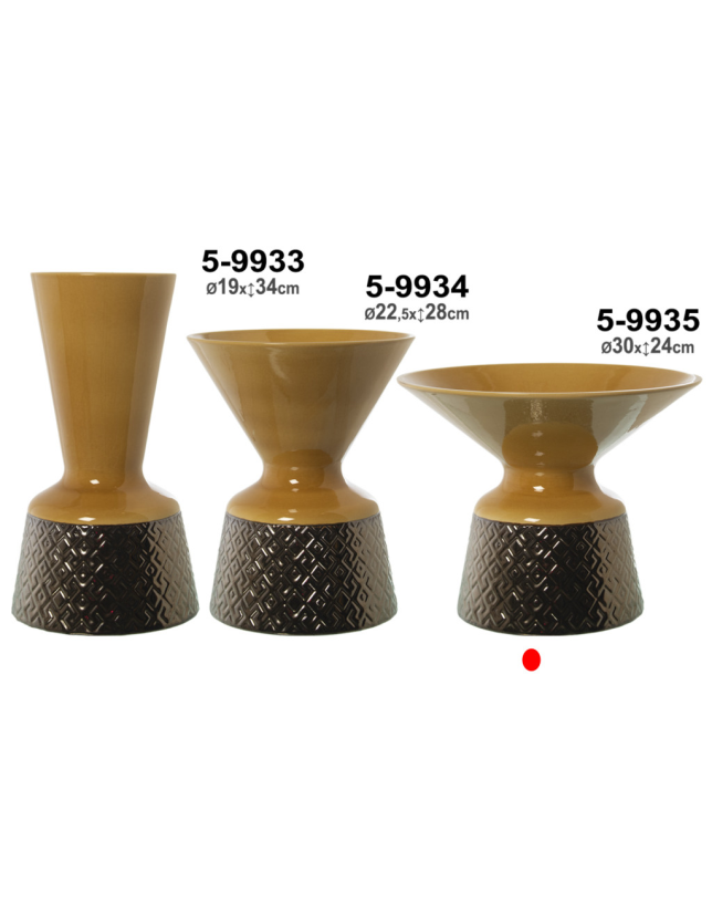 CENTRO DE MESA CERAMICA  C/ PÉ DOURADO/MOSTAZA - 59935