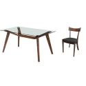 CONJUNTO MESA FIXA TAMPO VIDRO TRANSPARENTE 150*090 + 4 CADEIRA FAIA ESCURA