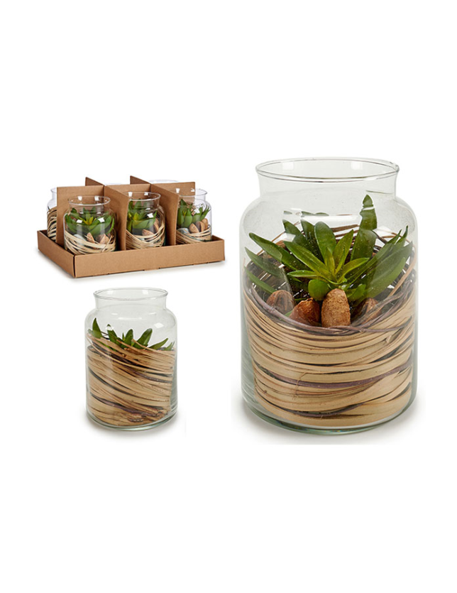 FRASCO VIDRO COM PLANTA ARTIFICIAL - 57890