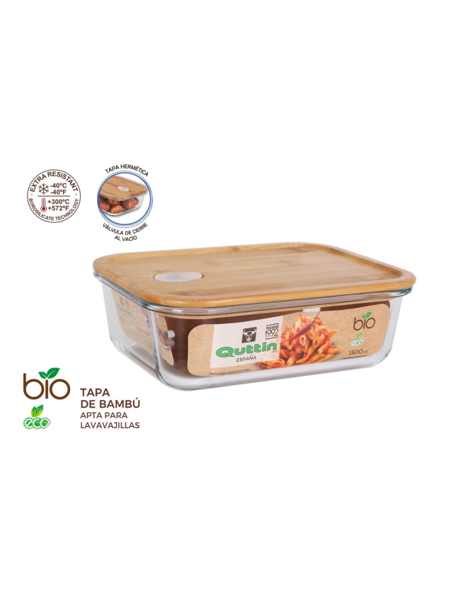 CAIXA VIDRO C/TAMPA BAMBU RECT QUTTIN BIO 23*117.5CM - QT-BM24933