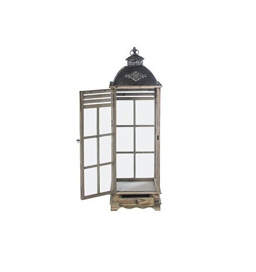 LANTERNA MADEIRA METAL BRANCA GRANDE - 76196