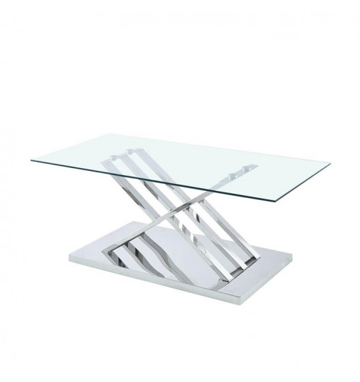 MESA DE CENTRO INOX C/TAMPO EM VIDRO...