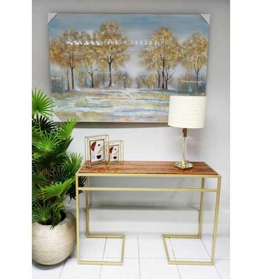 CONSOLA METAL DOURADO TAMPO PAU FERRO...