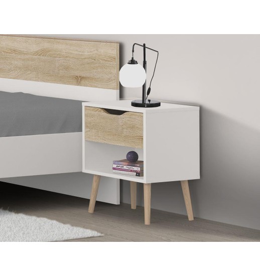 MESA CABECEIRA FARO - BRANCO/CARVALHO