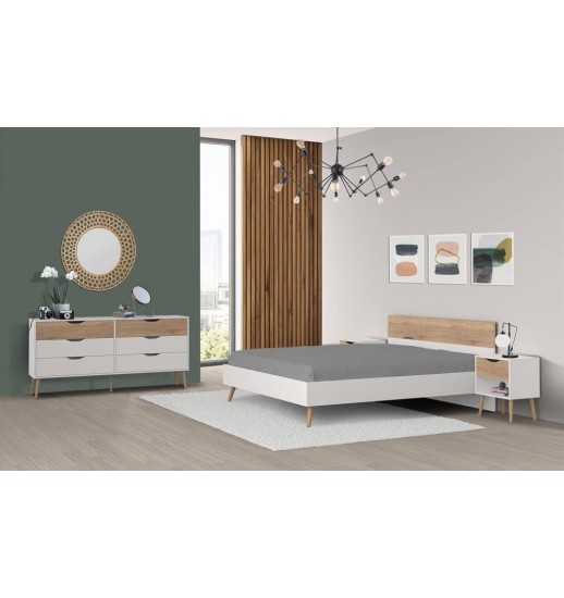 COMODA 6 GAVETAS FARO - BRANCO/CARVALHO