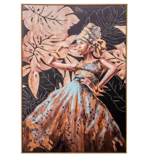 QUADRO MULHER VESTIDO AZUL/CASTANHO...