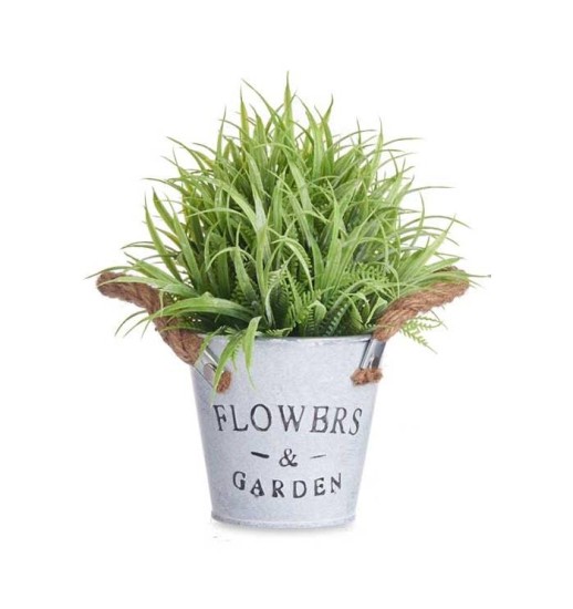 VASO METAL BRANCO COM PLANTA 12*12*20...