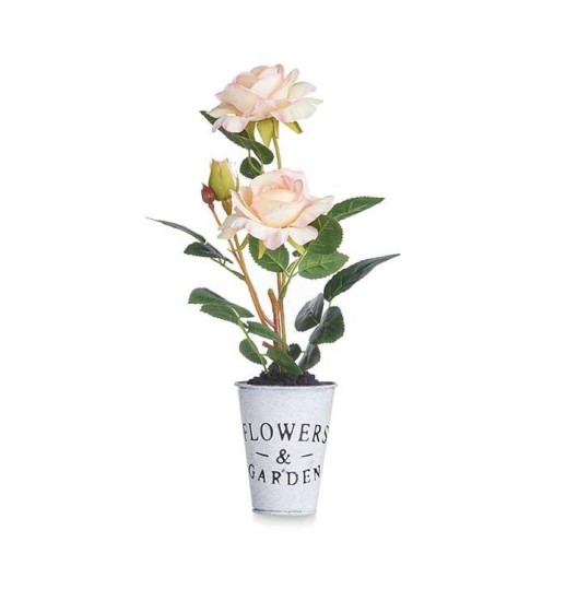 VASO METAL BRANCO COM ROSAS COR...