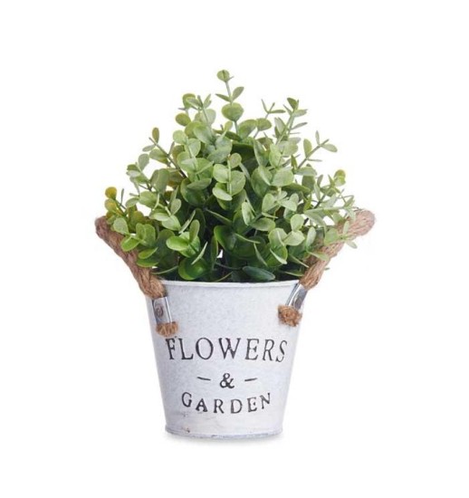 VASO METAL BRANCO COM PLANTA 12*12*20...