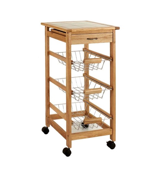 CARRINHO MADEIRA C/3 CESTOS METAL +...