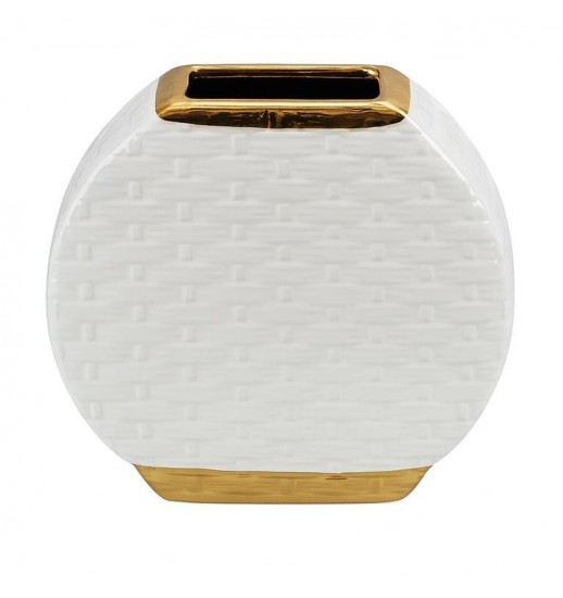 JARRA DECORATIVA BRANCO/ DOURADO 24CM...