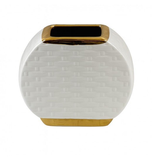 JARRA DECORATIVA BRANCO/ DOURADO 20CM...