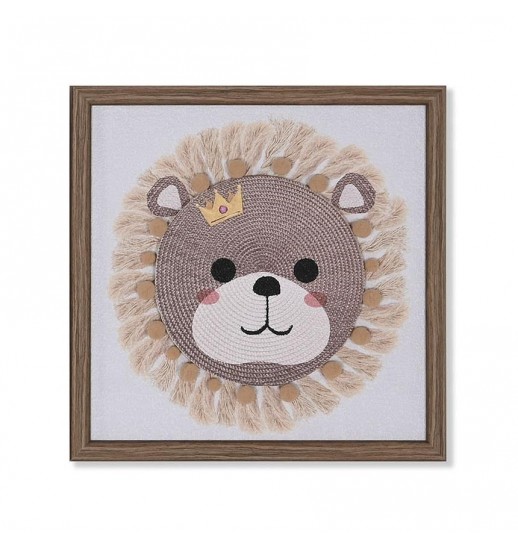 QUADRO TECIDO TELA RAFIA URSO C/COROA...