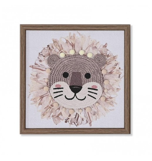 QUADRO TECIDO TELA RAFIA LEAO...