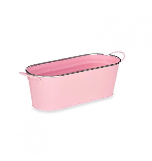 VASO OVAL GRANDE ROSA BORDA PRATEADA...